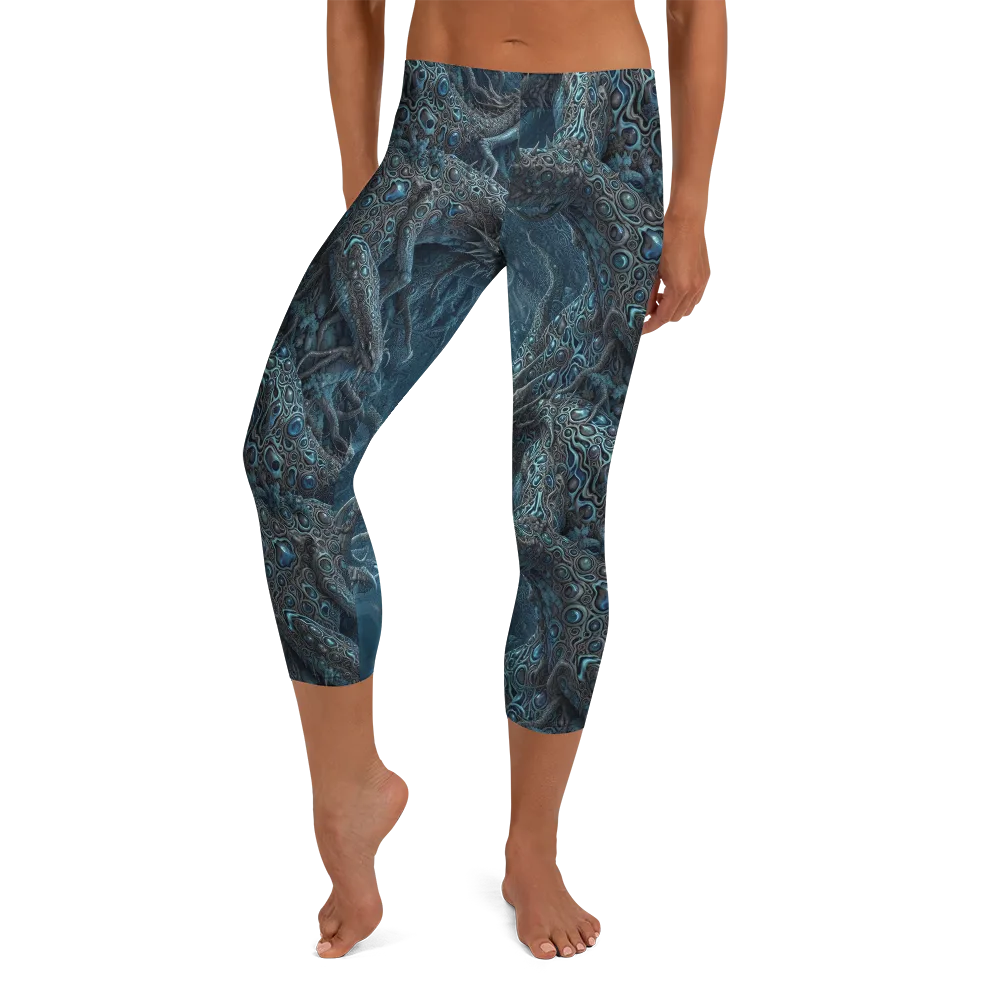 Azure Dragonfall on Capri Leggings — Front