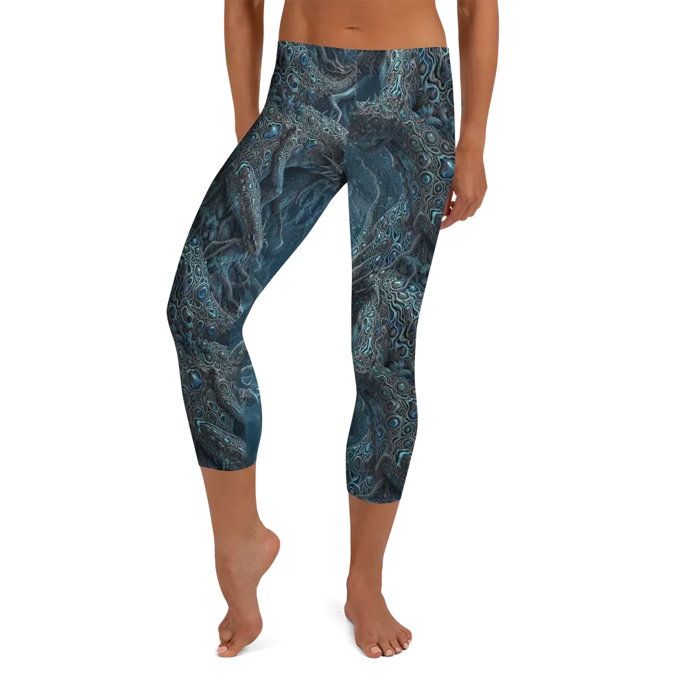 Azure Dragonfall on Capri Leggings — Front