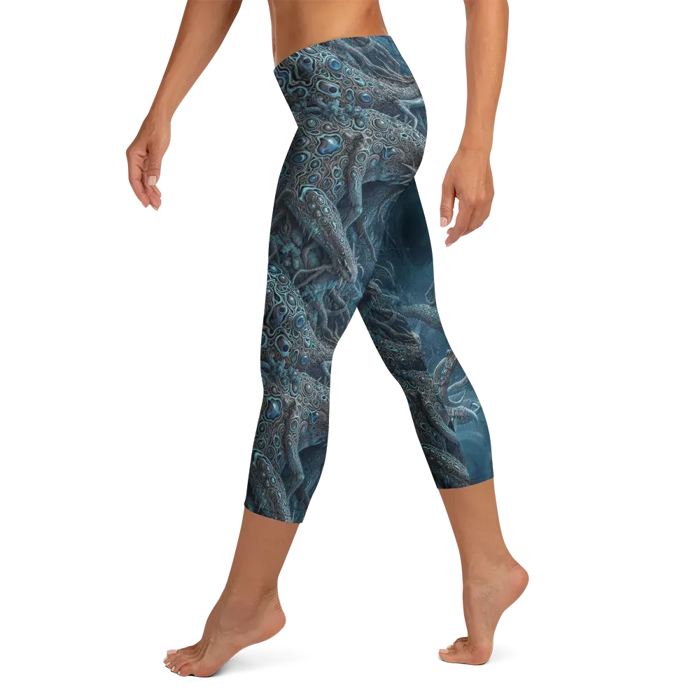 Azure Dragonfall on Capri Leggings — Left