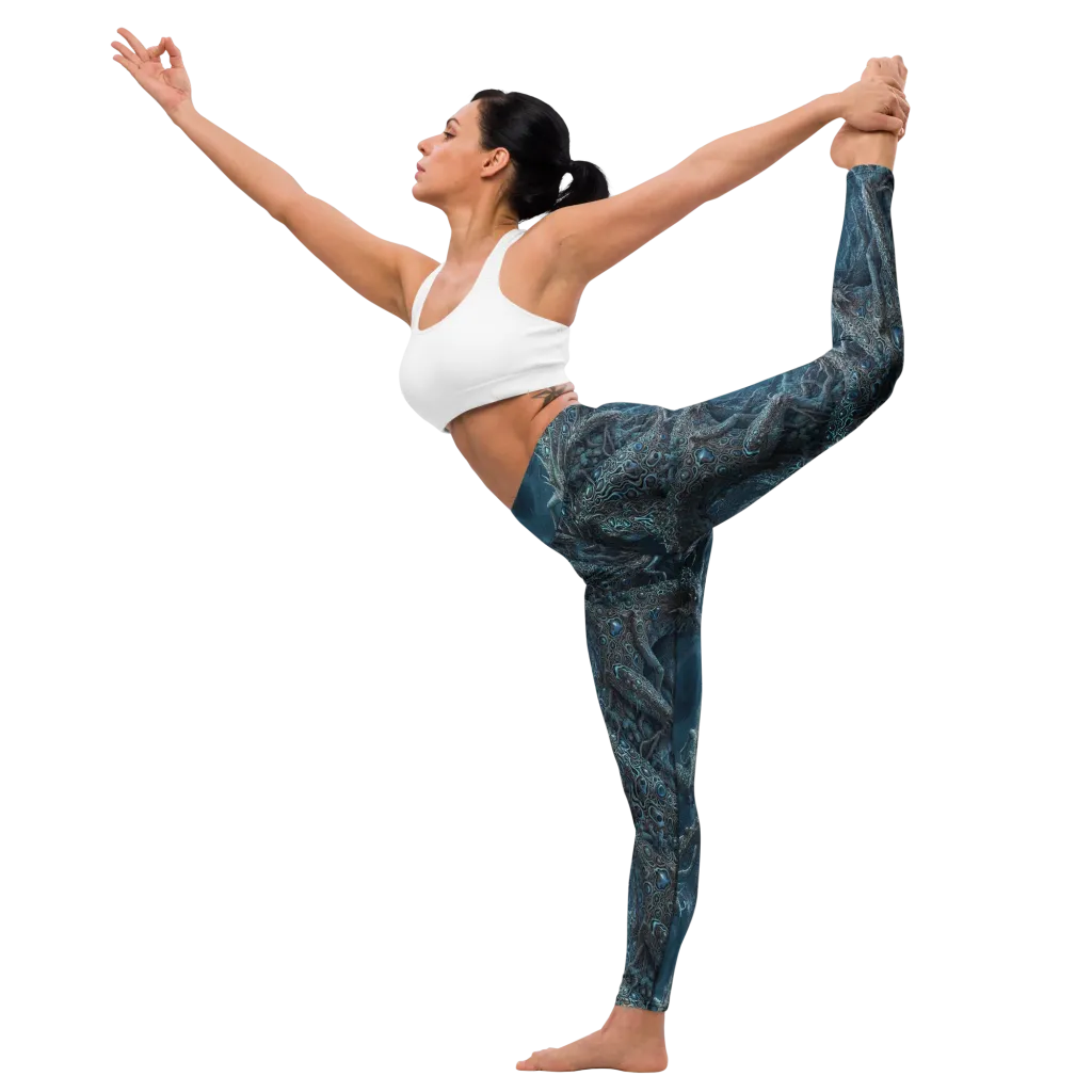 Azure Dragonfall on Yoga Leggings — Front waist