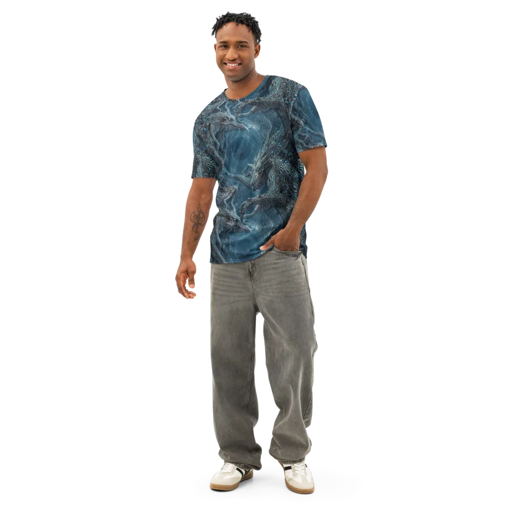 Azure Dragonfall on Men's Cotton Crew Neck T-Shirt — Front