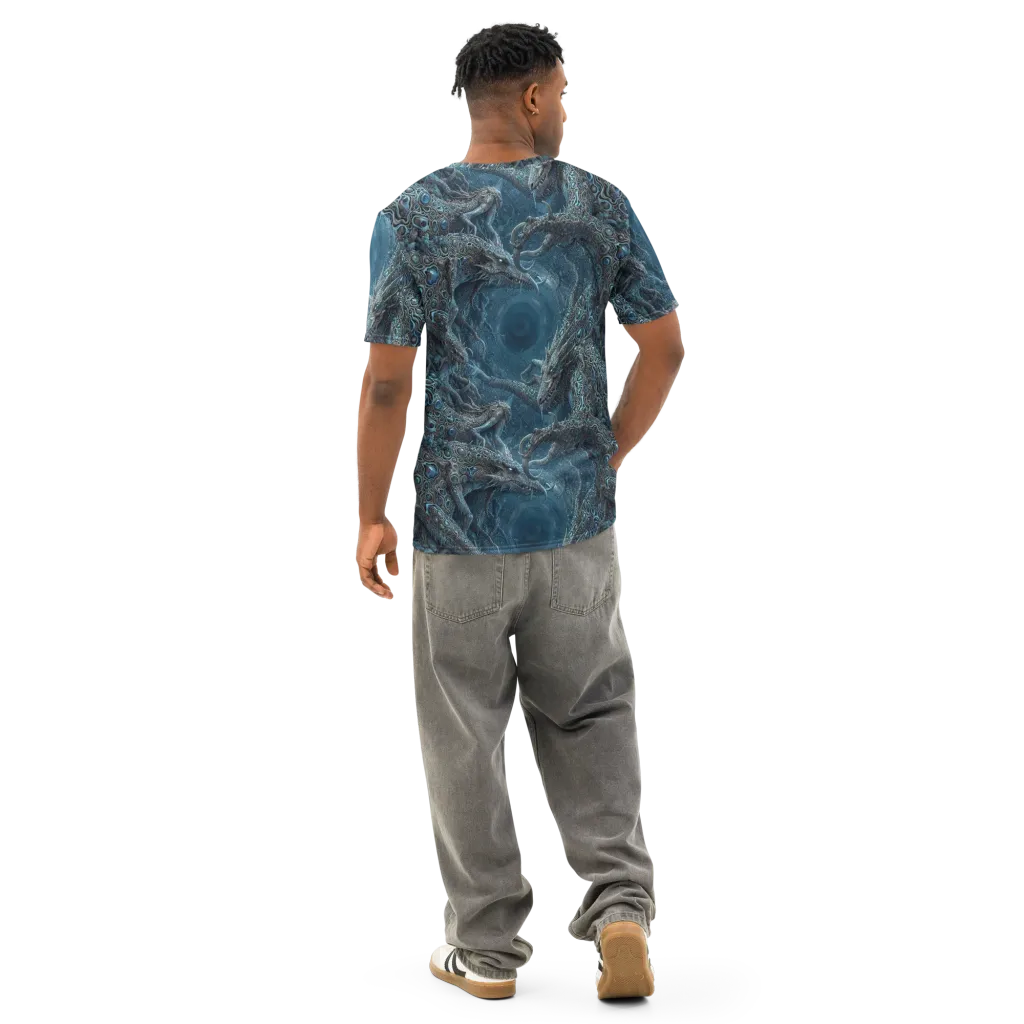 Azure Dragonfall on Men's Cotton Crew Neck T-Shirt — Back