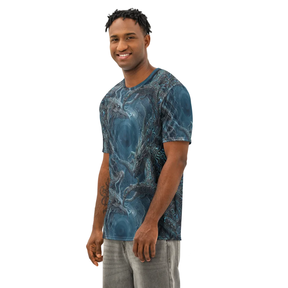 Azure Dragonfall on Men's Cotton Crew Neck T-Shirt — Left Front