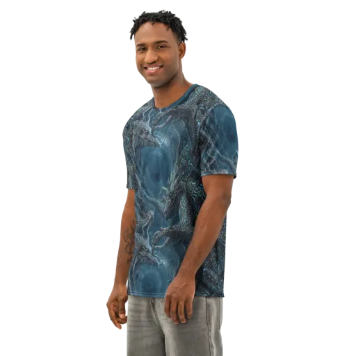 Azure Dragonfall on a Men's Cotton Crew Neck T-Shirt