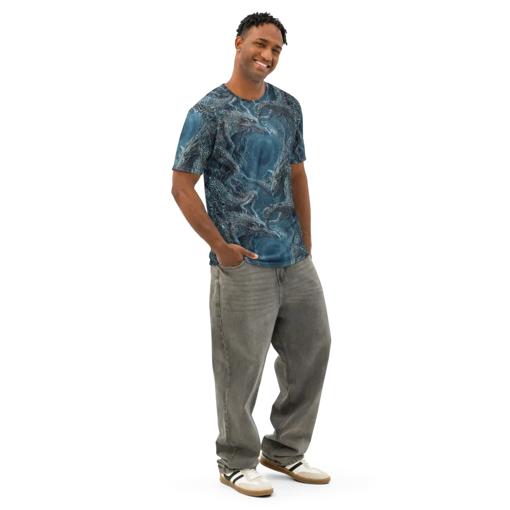 Azure Dragonfall on Men's Cotton Crew Neck T-Shirt — Right Front