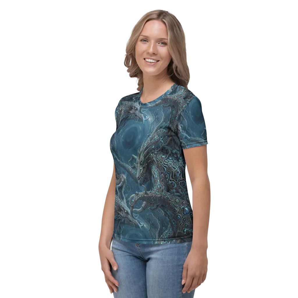 Azure Dragonfall on Women's Crew Neck T-Shirt — Left sleeve