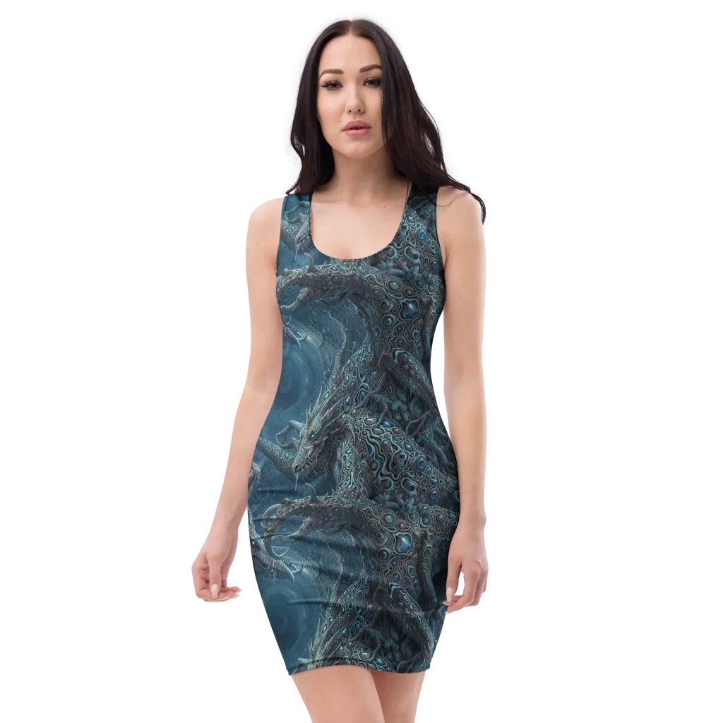 Azure Dragonfall on Bodycon Dress — Front
