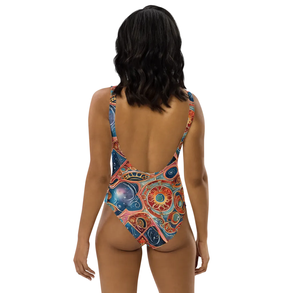 Celestial Filigree on One-Piece Swimsuit — Back print