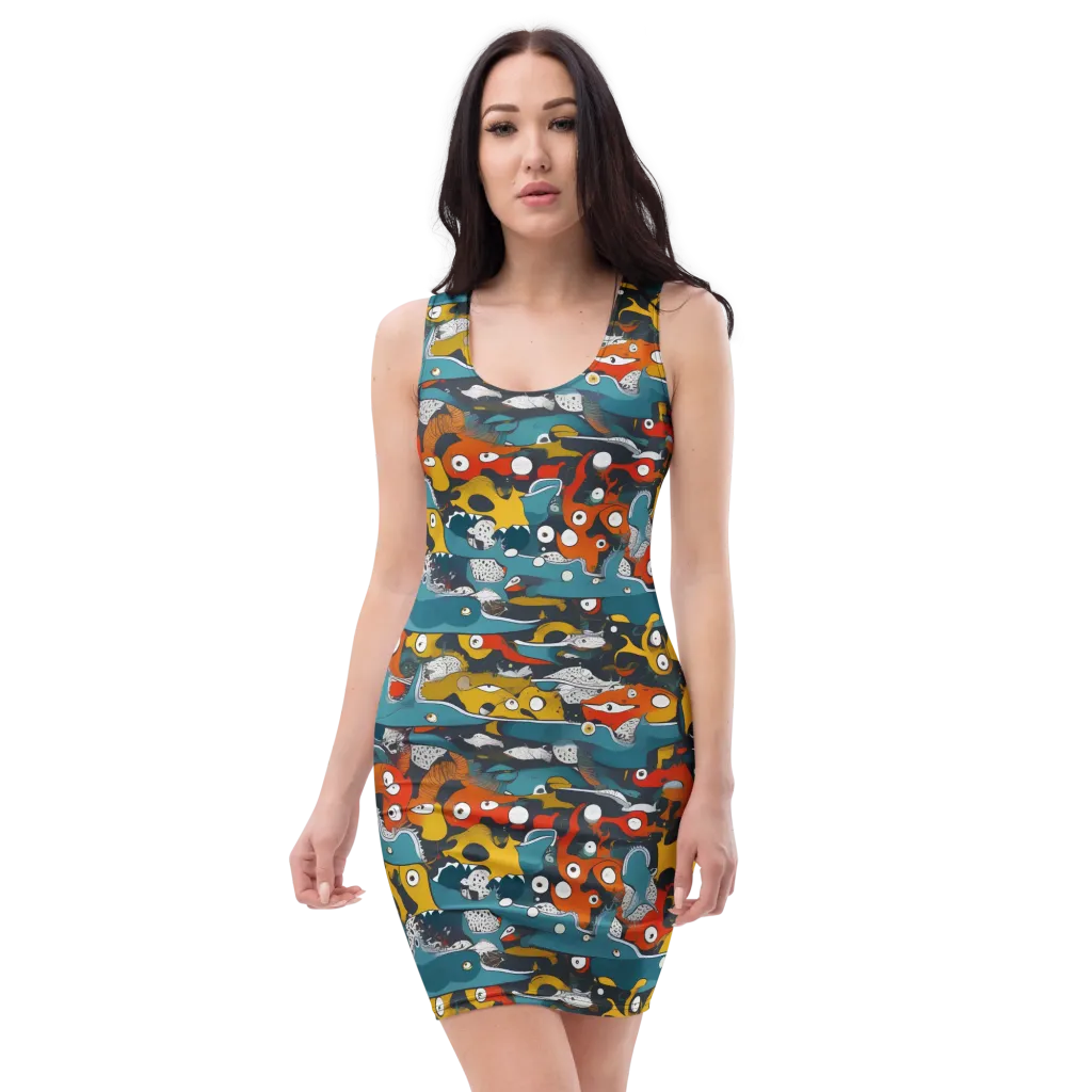 Tidal Oddities on Bodycon Dress — Front