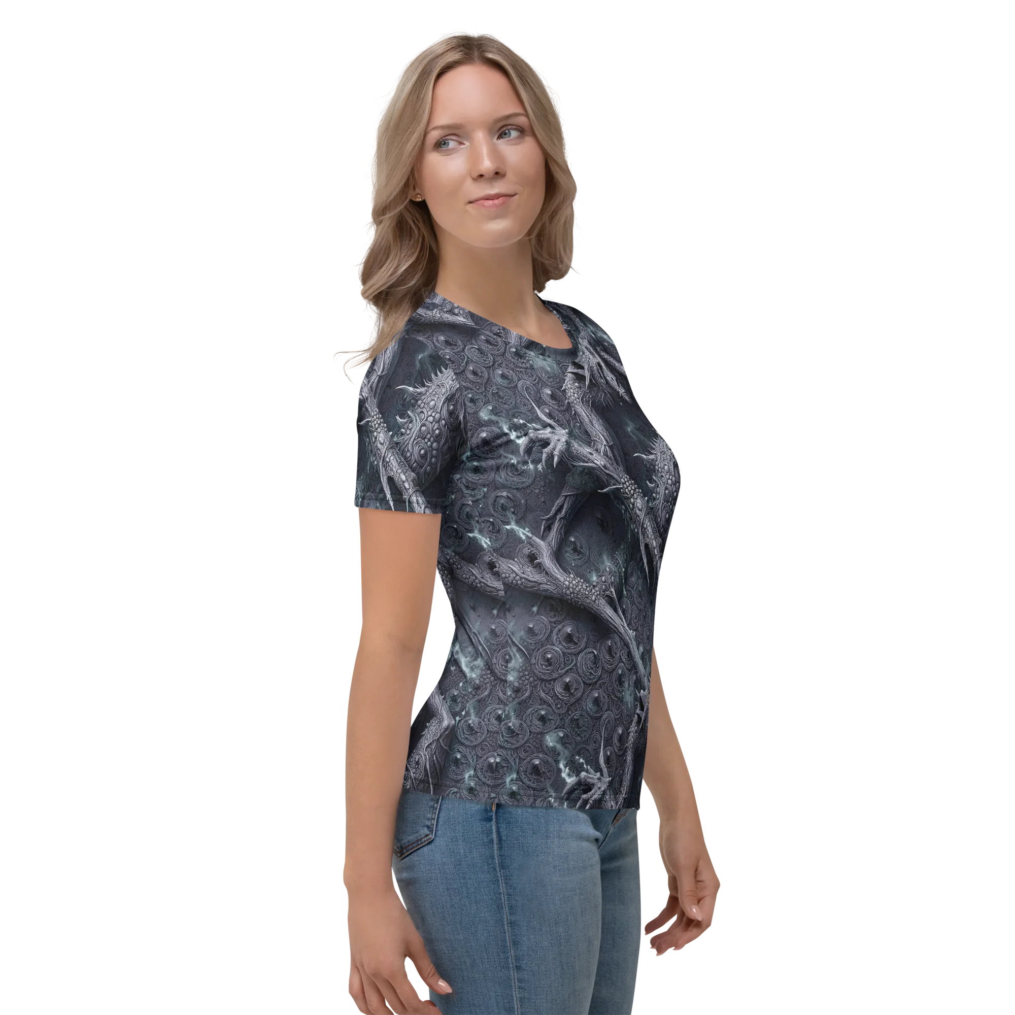 Wyrmwork on Women's Crew Neck T-Shirt — Right sleeve