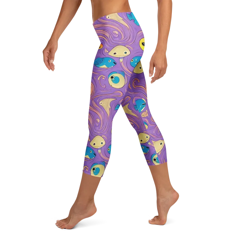 Violet Tide on Capri Leggings — Left