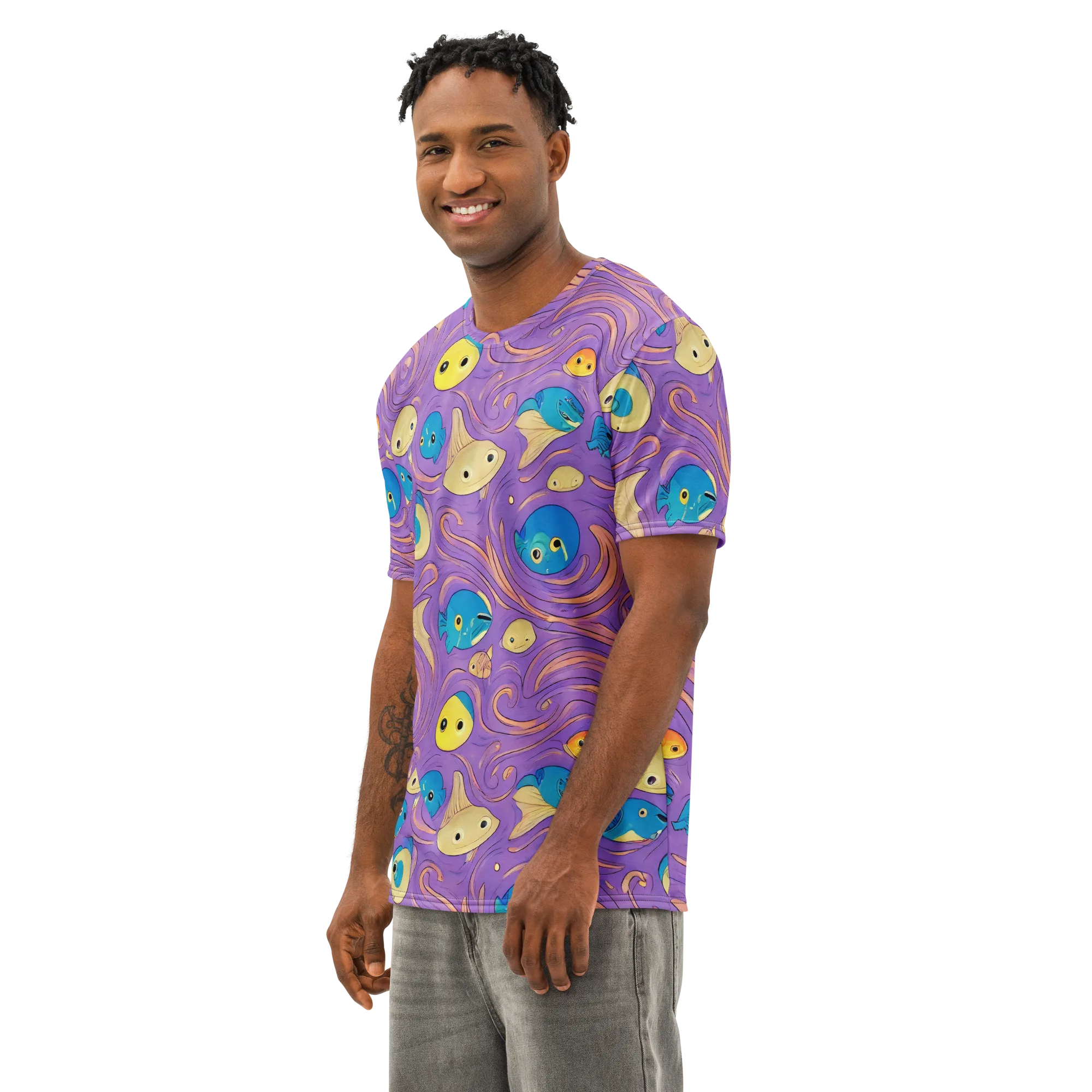 Violet Tide on Men's Cotton Crew Neck T-Shirt — Left Front