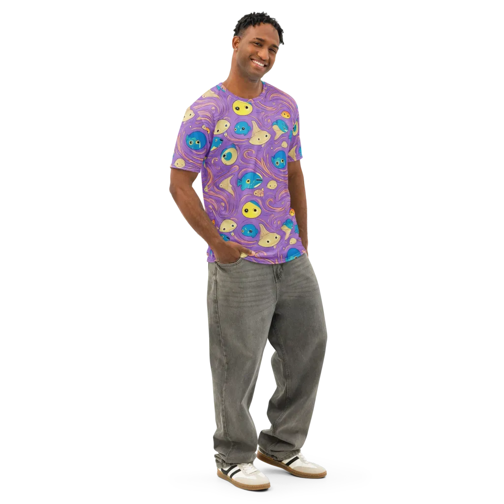 Violet Tide on Men's Cotton Crew Neck T-Shirt — Right Front
