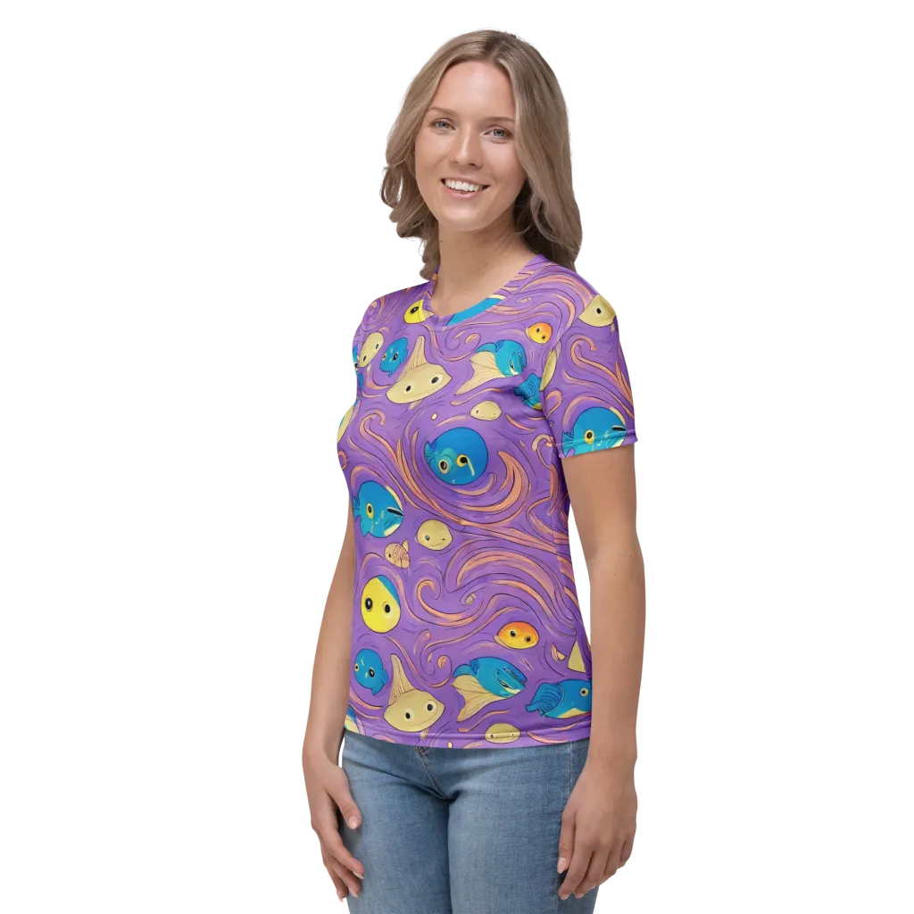 Violet Tide on Women's Crew Neck T-Shirt — Left sleeve