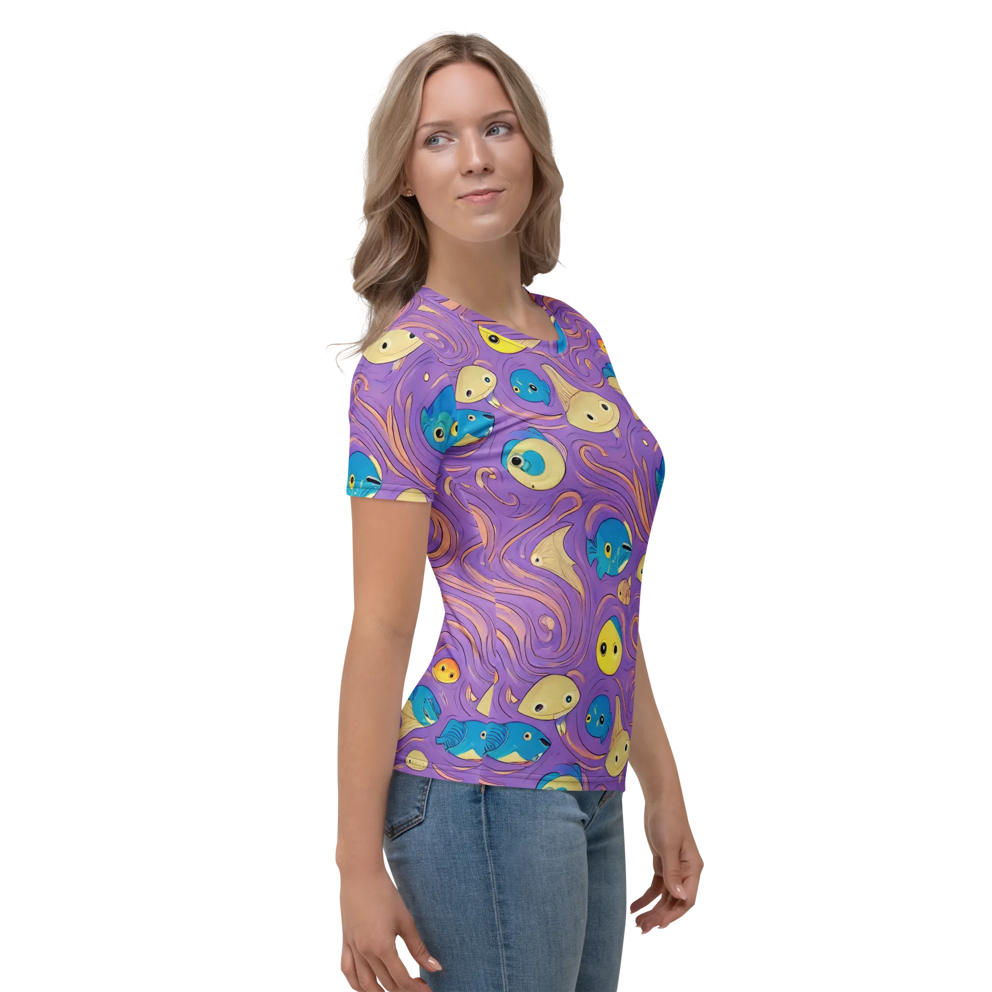 Violet Tide on Women's Crew Neck T-Shirt — Right sleeve