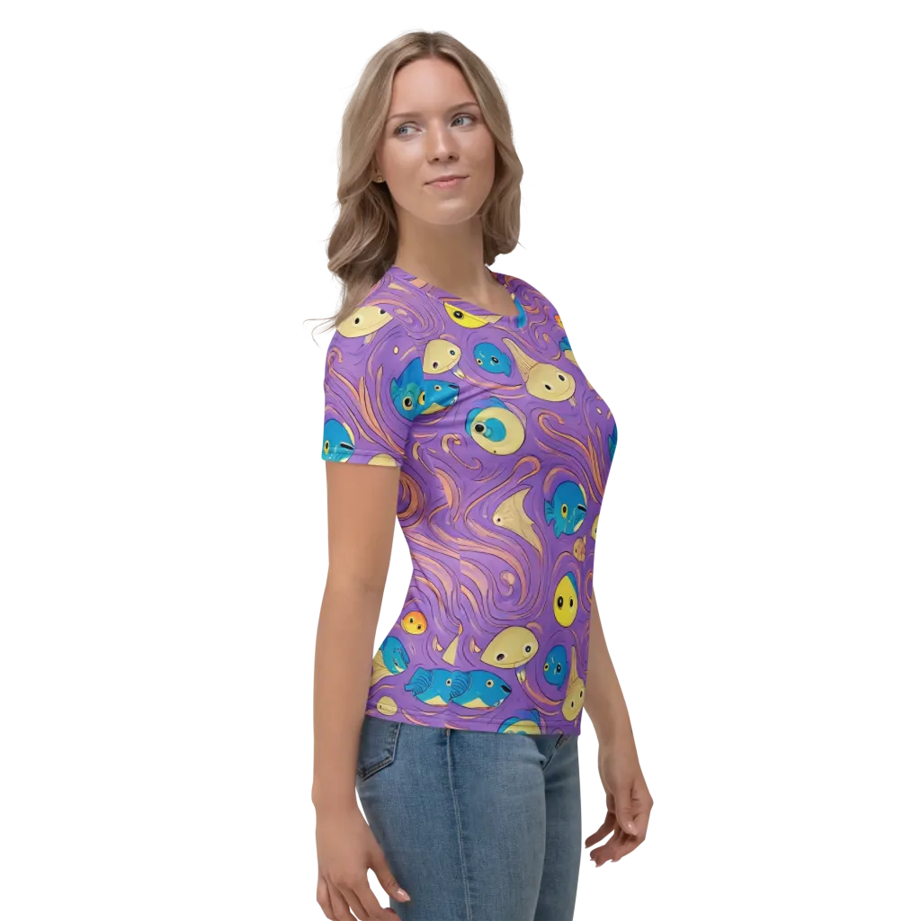 Violet Tide on Women's Crew Neck T-Shirt — Right sleeve
