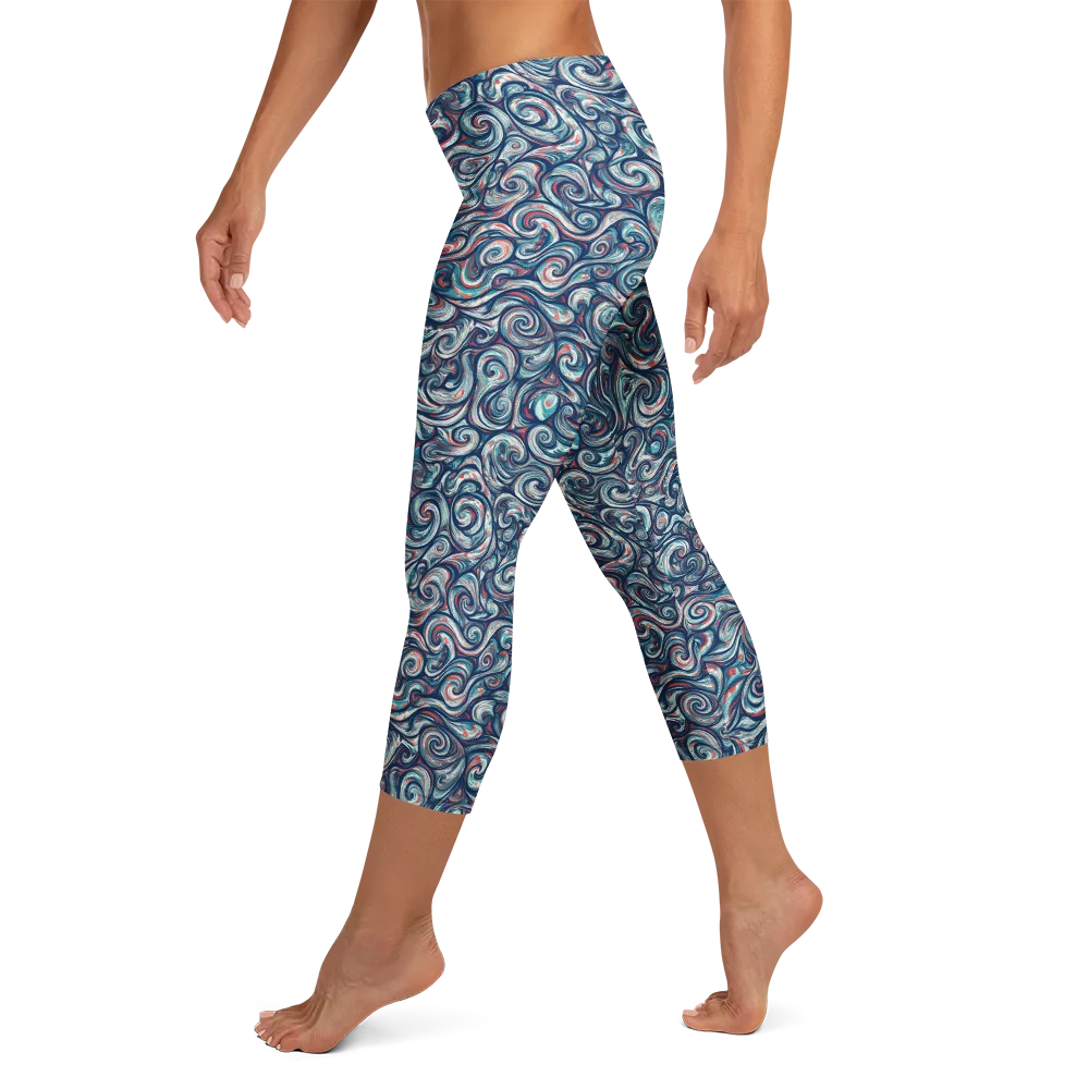 Indigo Vortex on Capri Leggings — Left