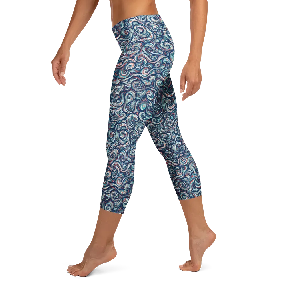 Indigo Vortex on Capri Leggings — Left