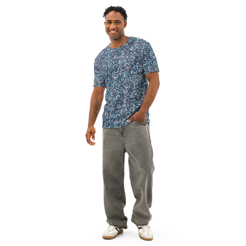 Indigo Vortex on Men's Cotton Crew Neck T-Shirt — Front