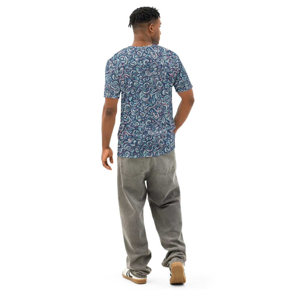 Indigo Vortex on Men's Cotton Crew Neck T-Shirt — Back
