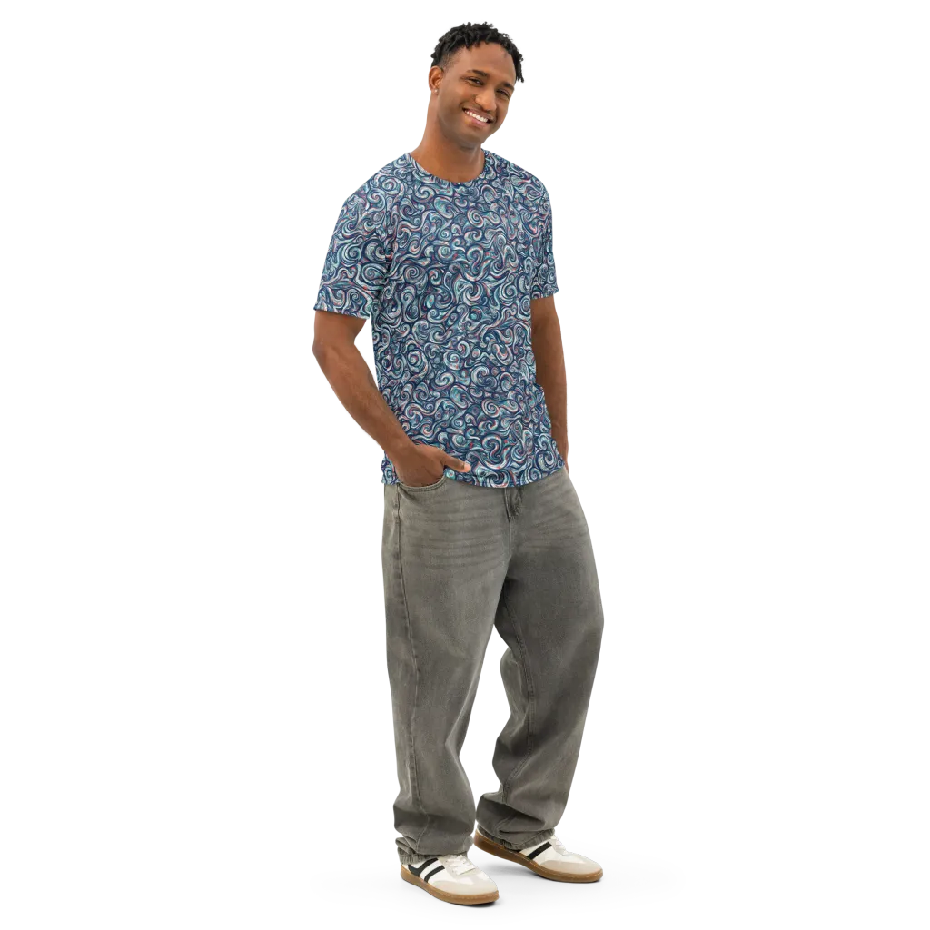 Indigo Vortex on Men's Cotton Crew Neck T-Shirt — Right Front