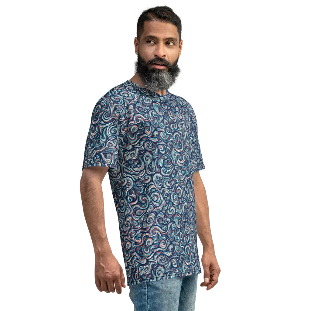 Indigo Vortex on Men's Crew Neck T-Shirt — Right sleeve
