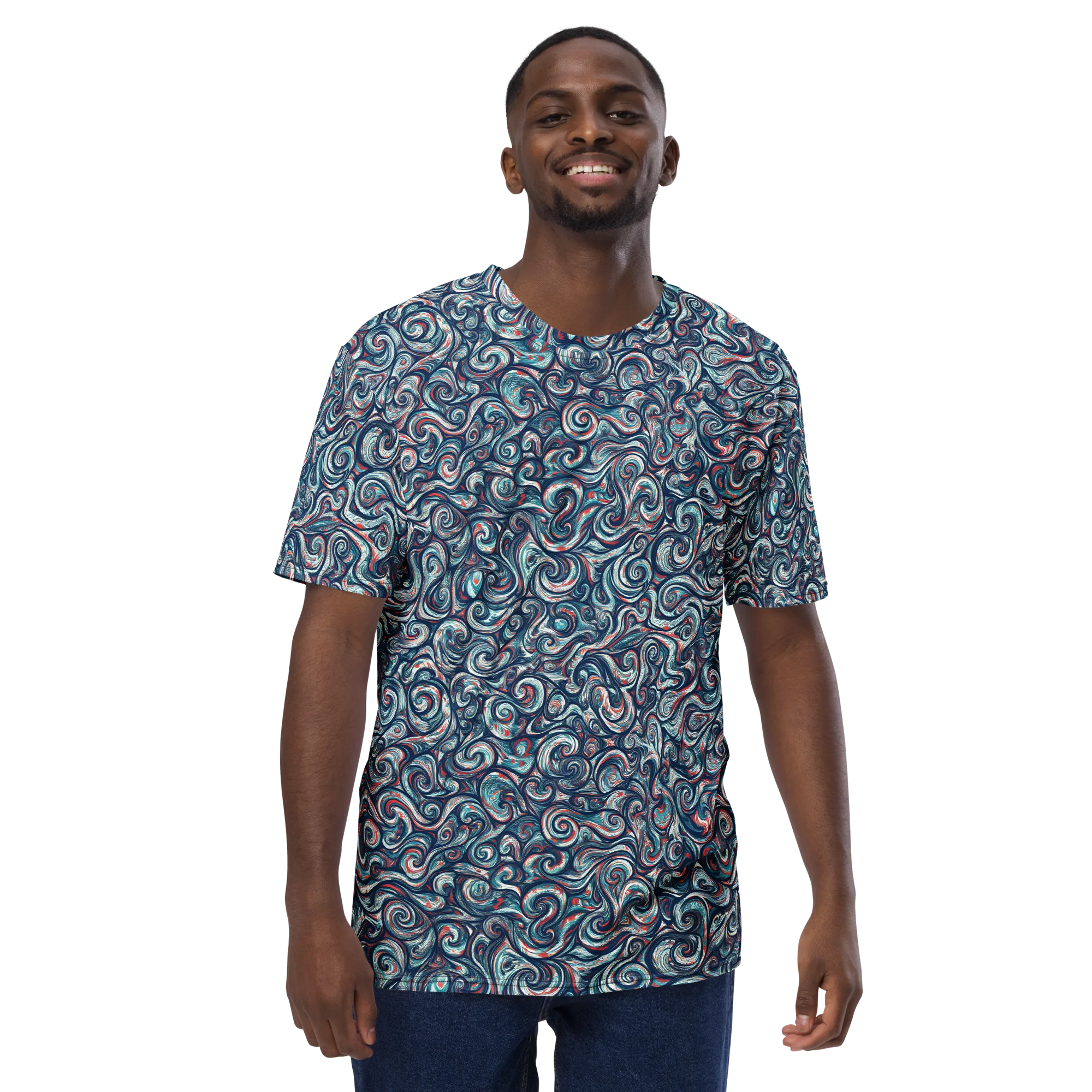 Indigo Vortex on Men's Crew Neck T-Shirt — Front print