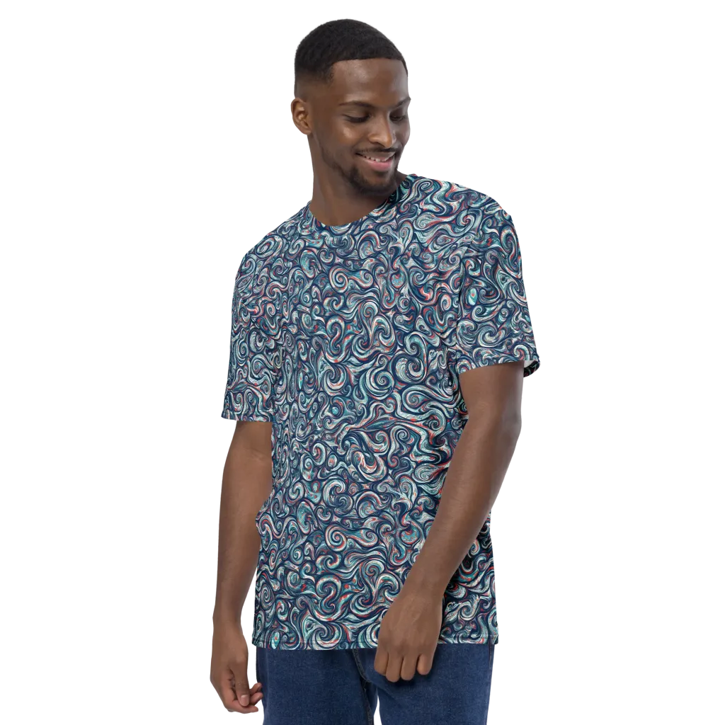 Indigo Vortex on Men's Crew Neck T-Shirt — Left sleeve