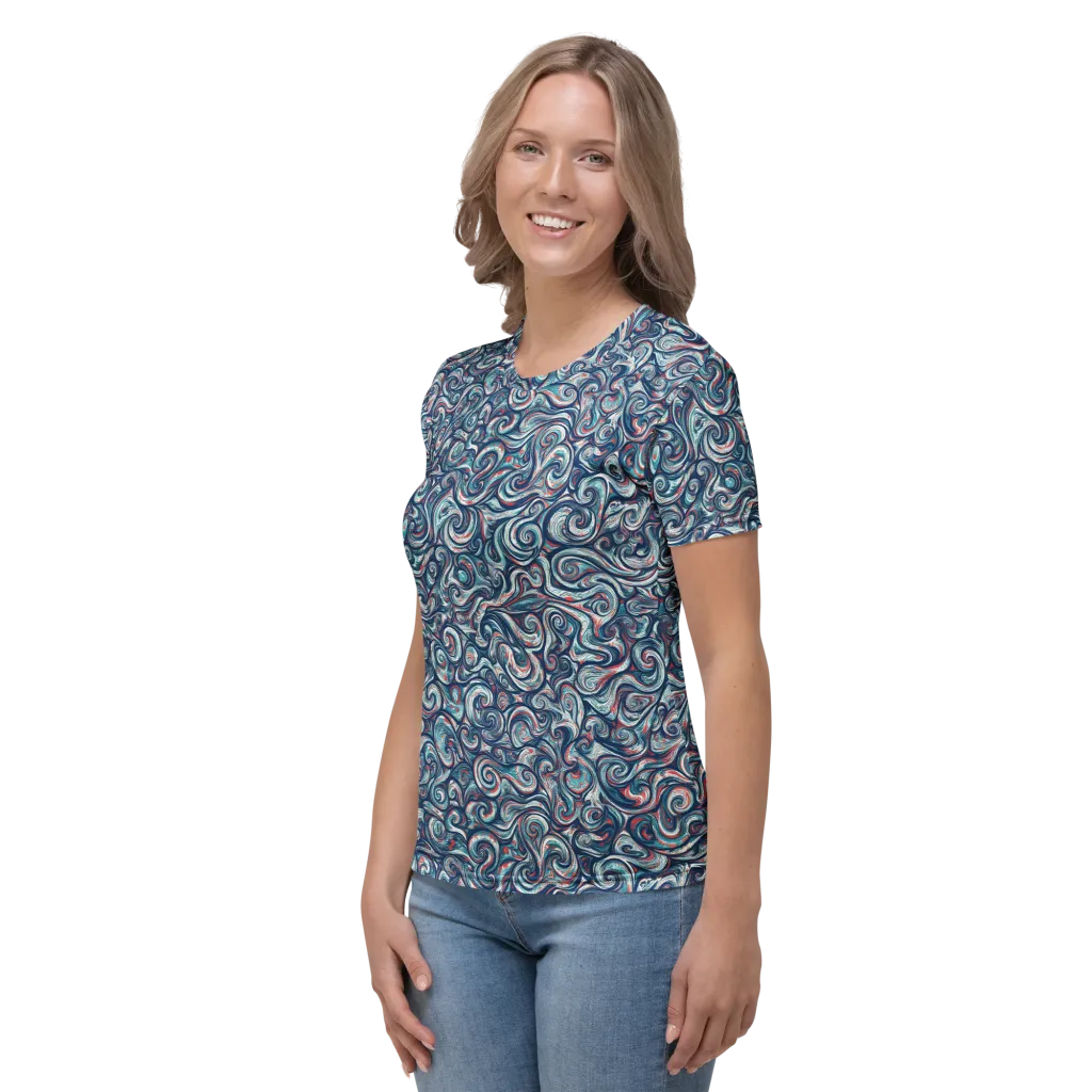 Indigo Vortex on Women's Crew Neck T-Shirt — Left sleeve