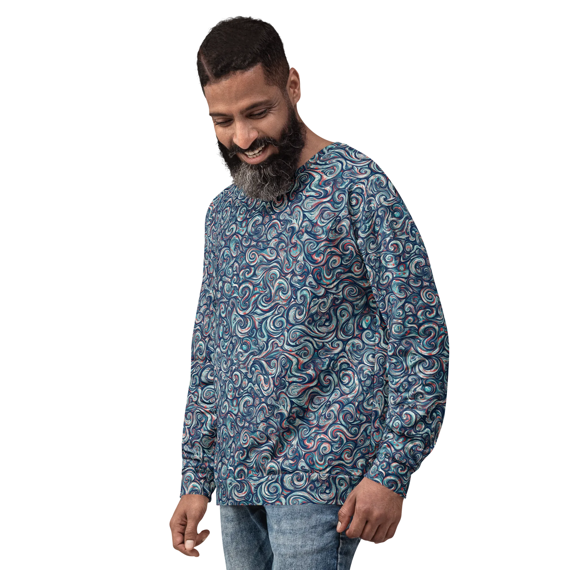 Indigo Vortex on Sweatshirt — Left sleeve
