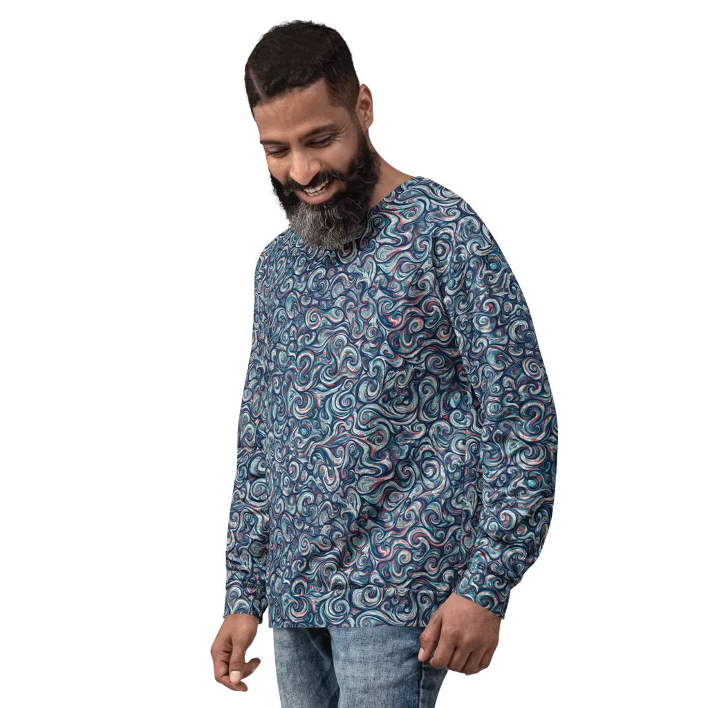 Indigo Vortex on Sweatshirt — Left sleeve