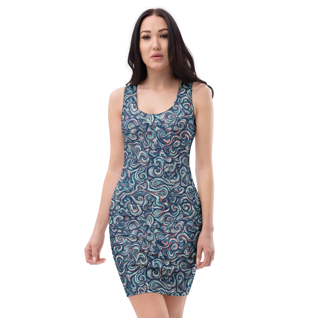 Indigo Vortex on Bodycon Dress — Front