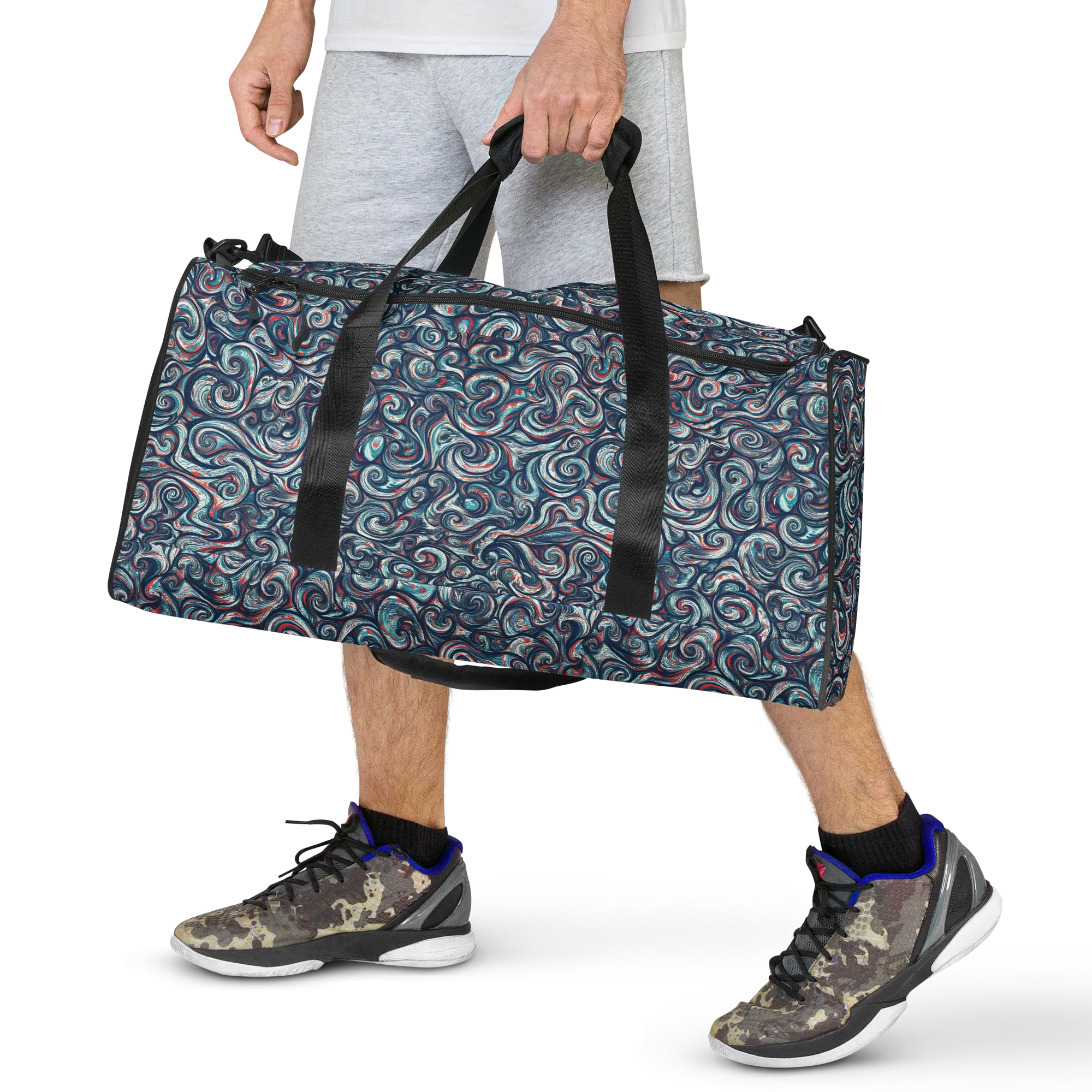 Indigo Vortex on Duffle Bag — Front print
