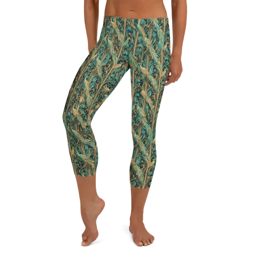 Teal Aviary on a Capri Leggings