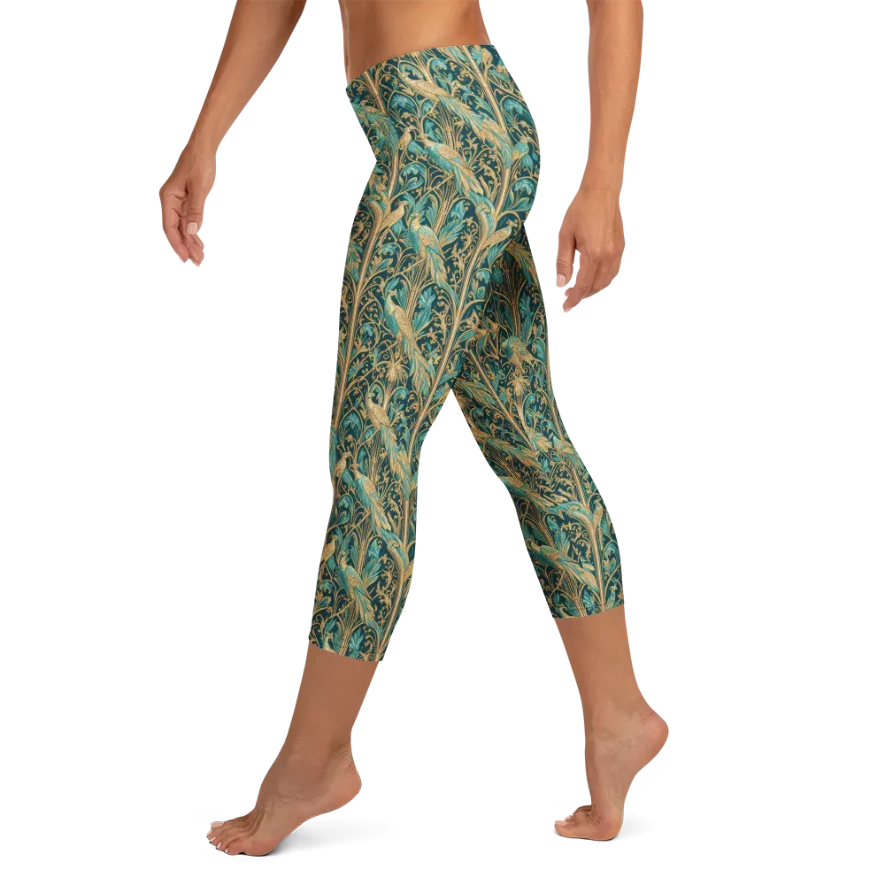 Teal Aviary on Capri Leggings — Left
