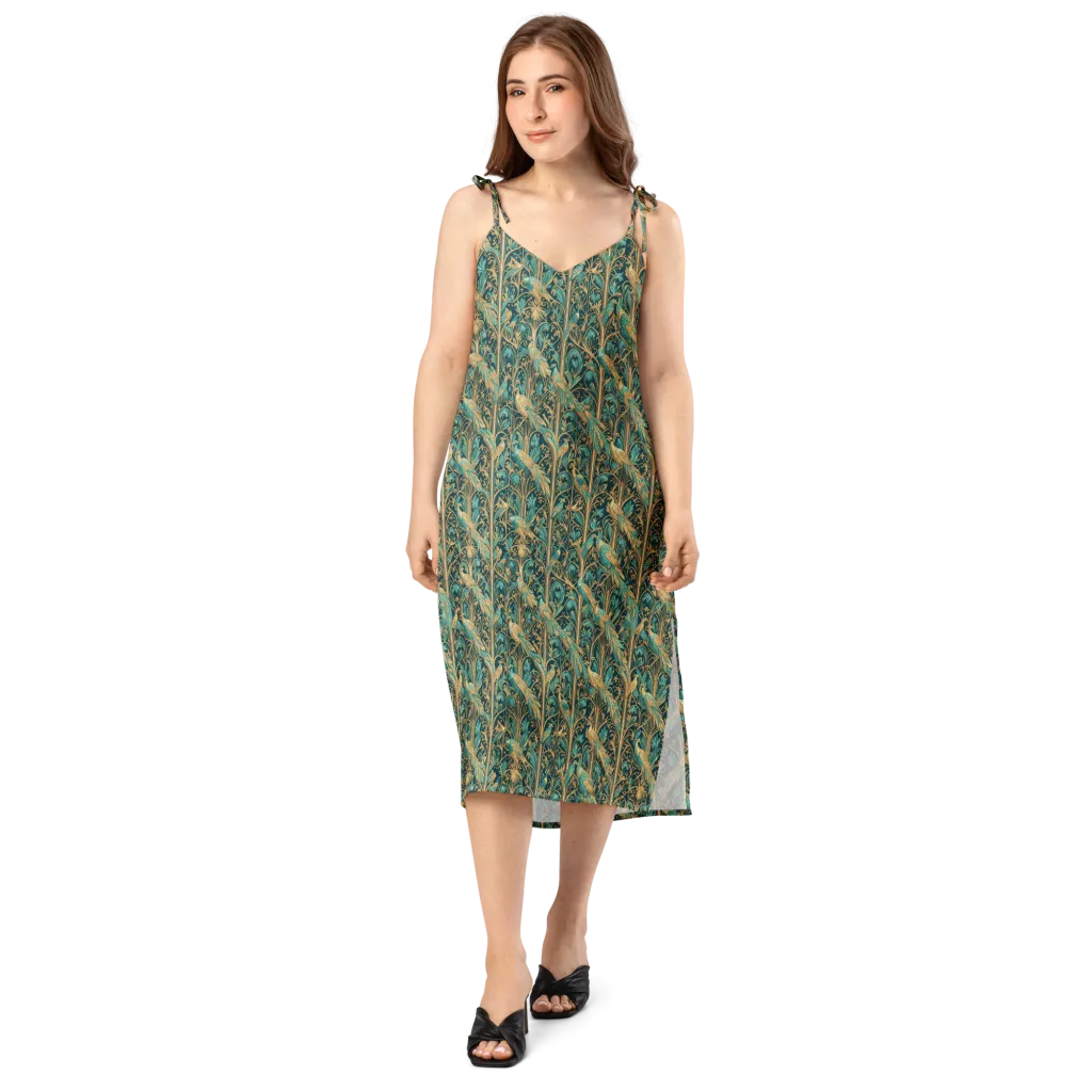 Teal Aviary on Slip Dress — Front