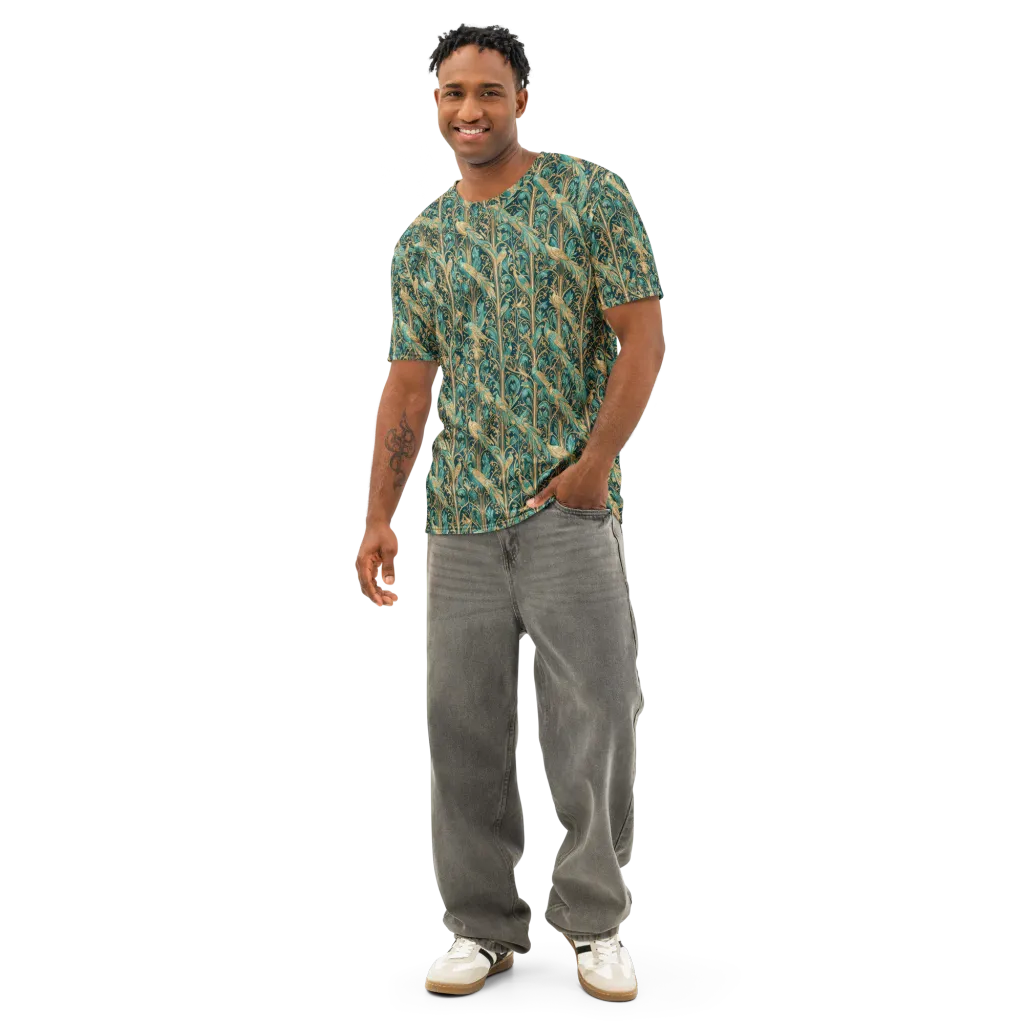 Teal Aviary on Men's Cotton Crew Neck T-Shirt — Front