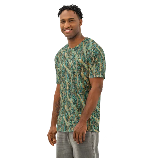 Teal Aviary on a Men's Cotton Crew Neck T-Shirt