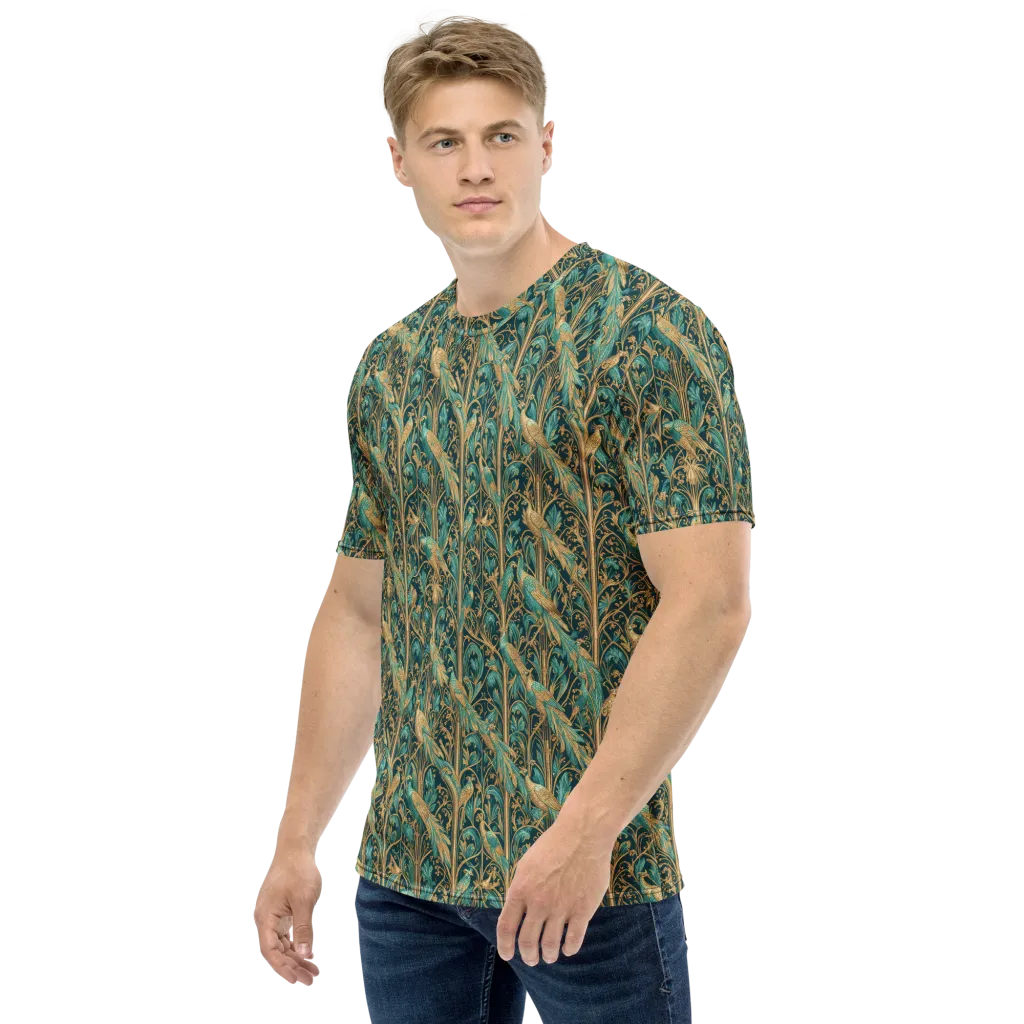 Teal Aviary on Men's Crew Neck T-Shirt — Left sleeve