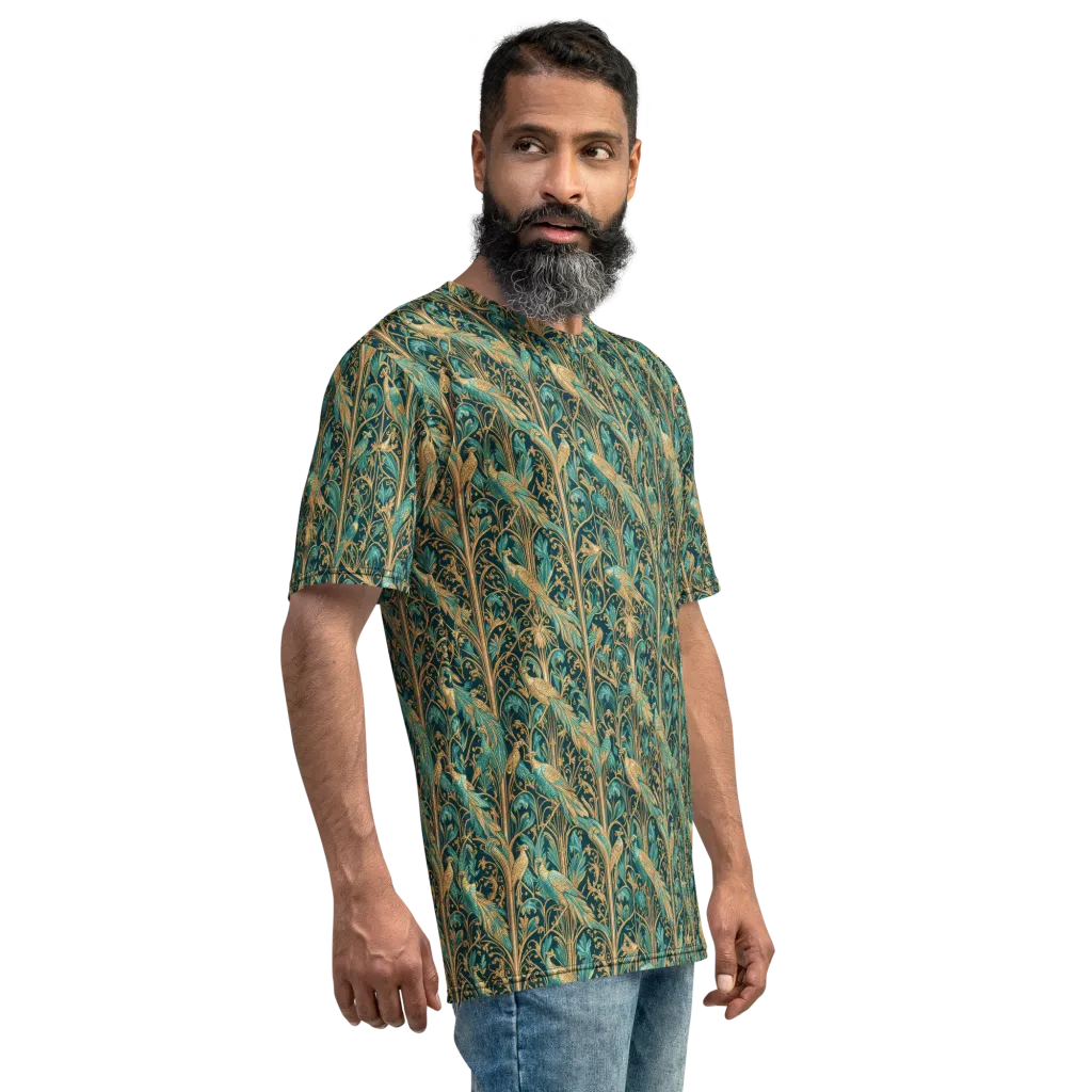 Teal Aviary on Men's Crew Neck T-Shirt — Right sleeve