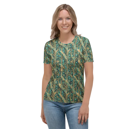 Teal Aviary on a Women's Crew Neck T-Shirt