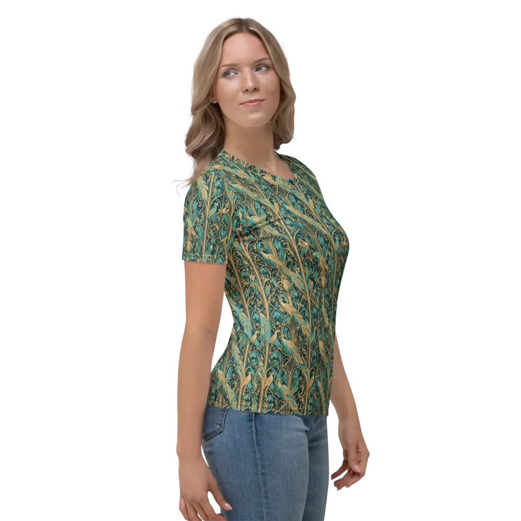 Teal Aviary on Women's Crew Neck T-Shirt — Right sleeve
