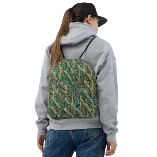 Teal Aviary on a Drawstring Bag