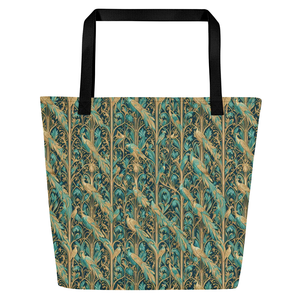 Teal Aviary on Large Tote Bag W/ Pocket — Front