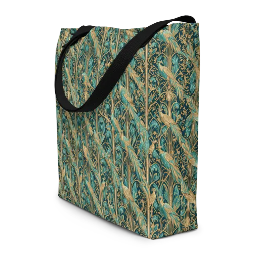 Teal Aviary on a Large Tote Bag W/ Pocket