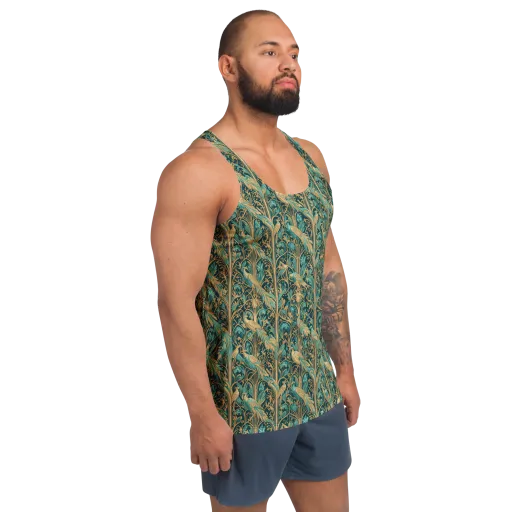 Teal Aviary on a Men's Tank Top