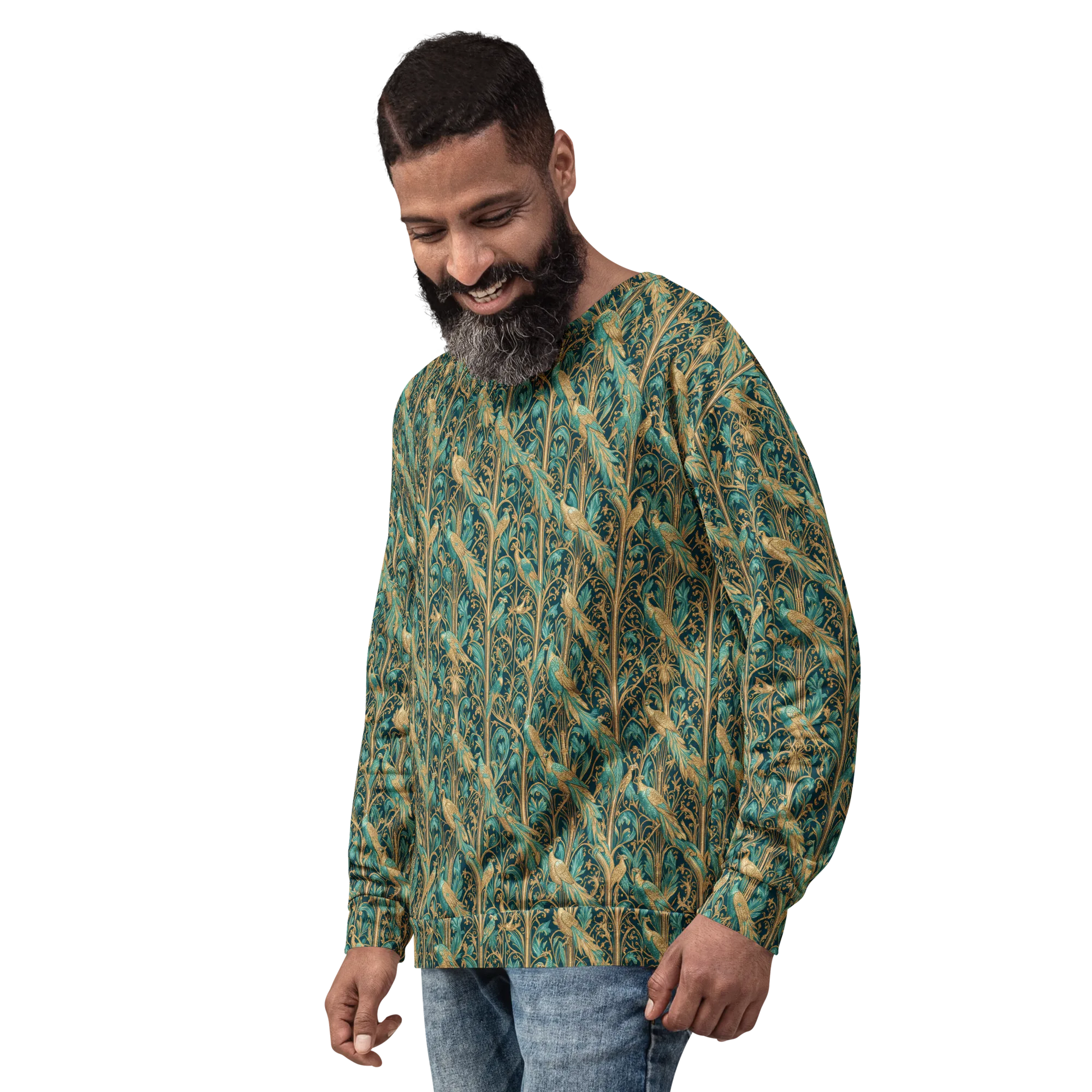 Teal Aviary on Sweatshirt — Left sleeve