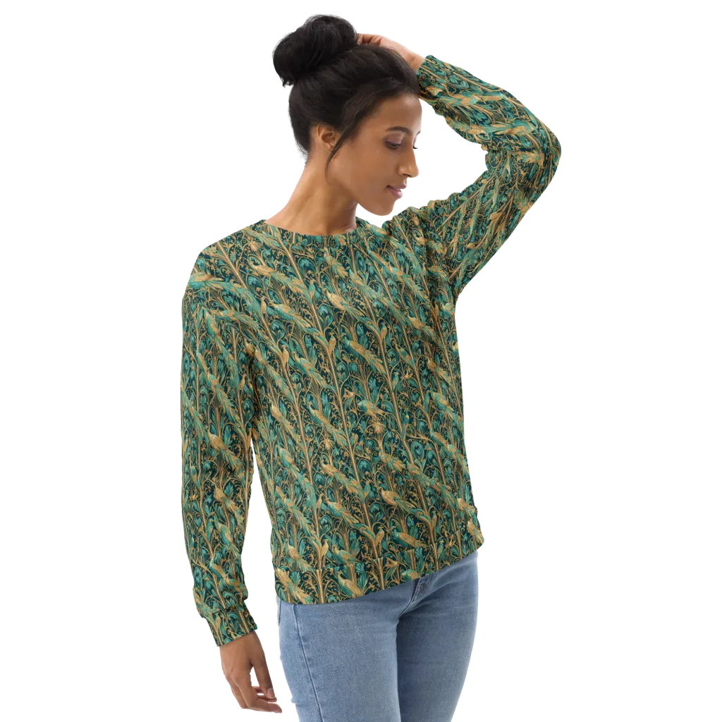 Teal Aviary on Sweatshirt — Right sleeve