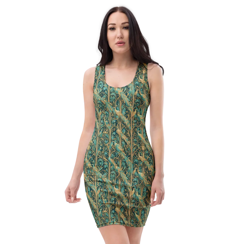 Teal Aviary on Bodycon Dress — Front