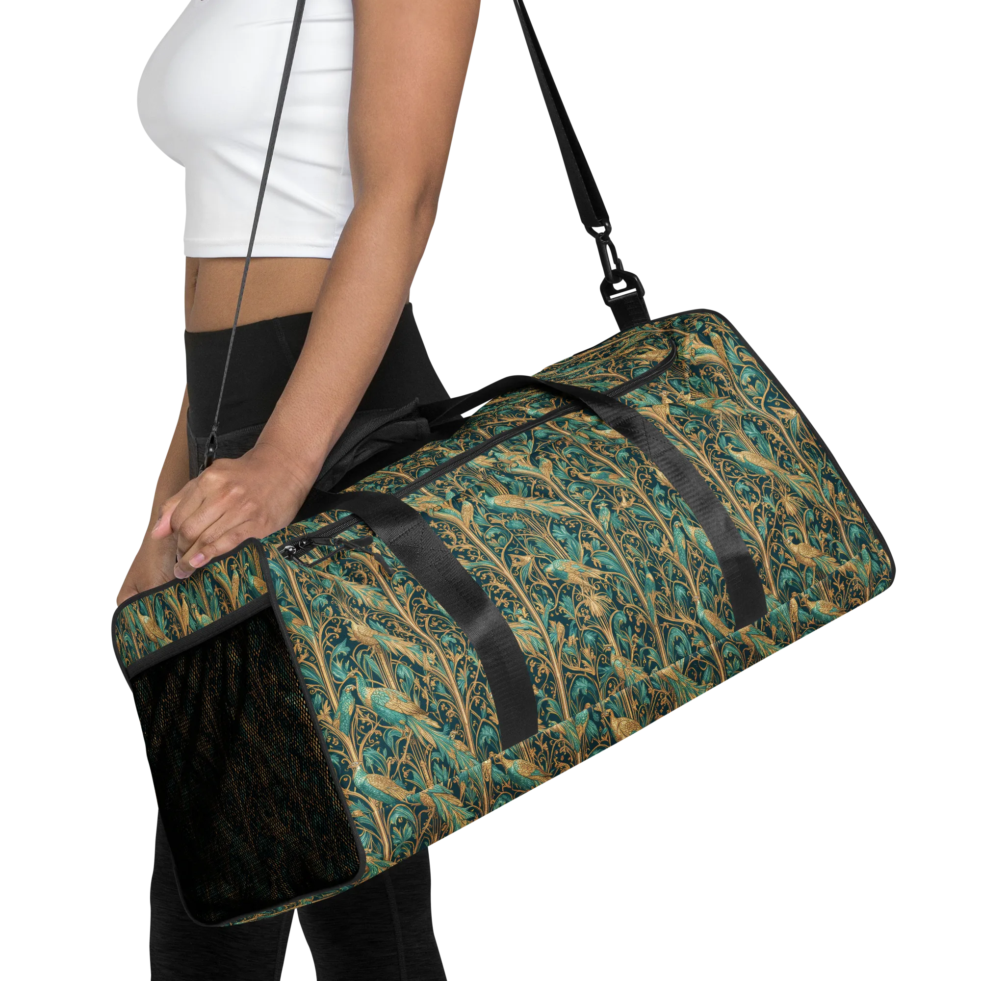 Teal Aviary on Duffle Bag — Front